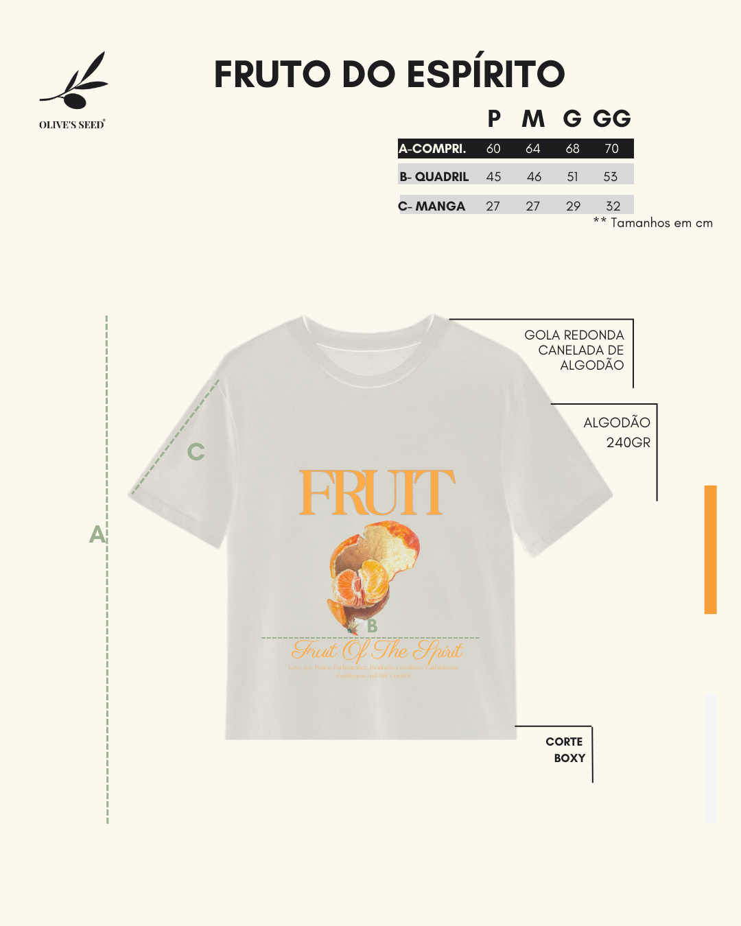 Camiseta Boxy Off White "Fruto do Espírito"